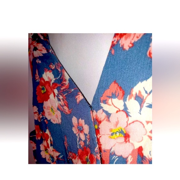 Volcom Top S Cute Blue Rayon Boho Hippie Floral Cottagecore Tank Shirt Blouse - Picture 5 of 8